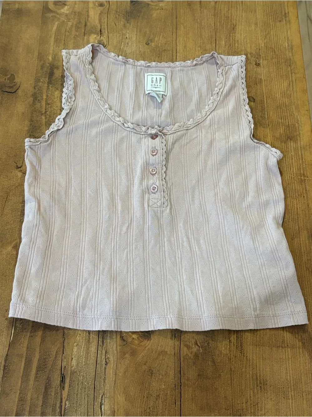 GAP x Doen pointelle Pink Ribbed Button Tank Top 10 L
